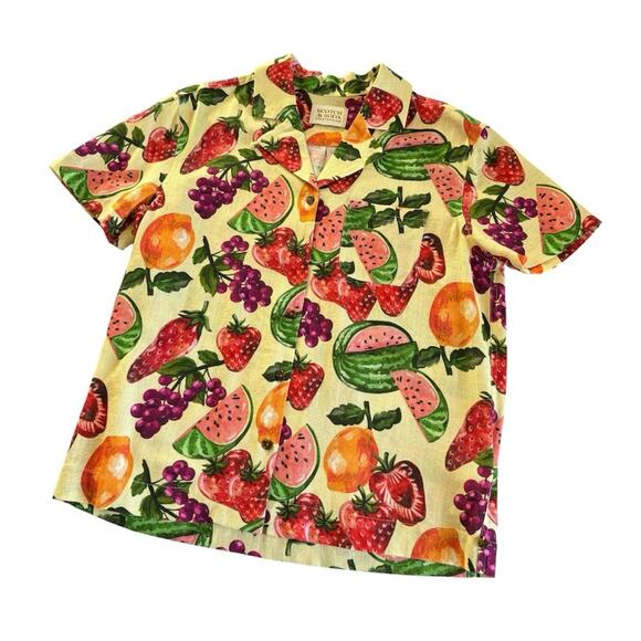 Scotch & Soda Girls Fruit Printed Linen Blend Button Up Shirt Kids Size 16 NWT - Picture 8 of 8